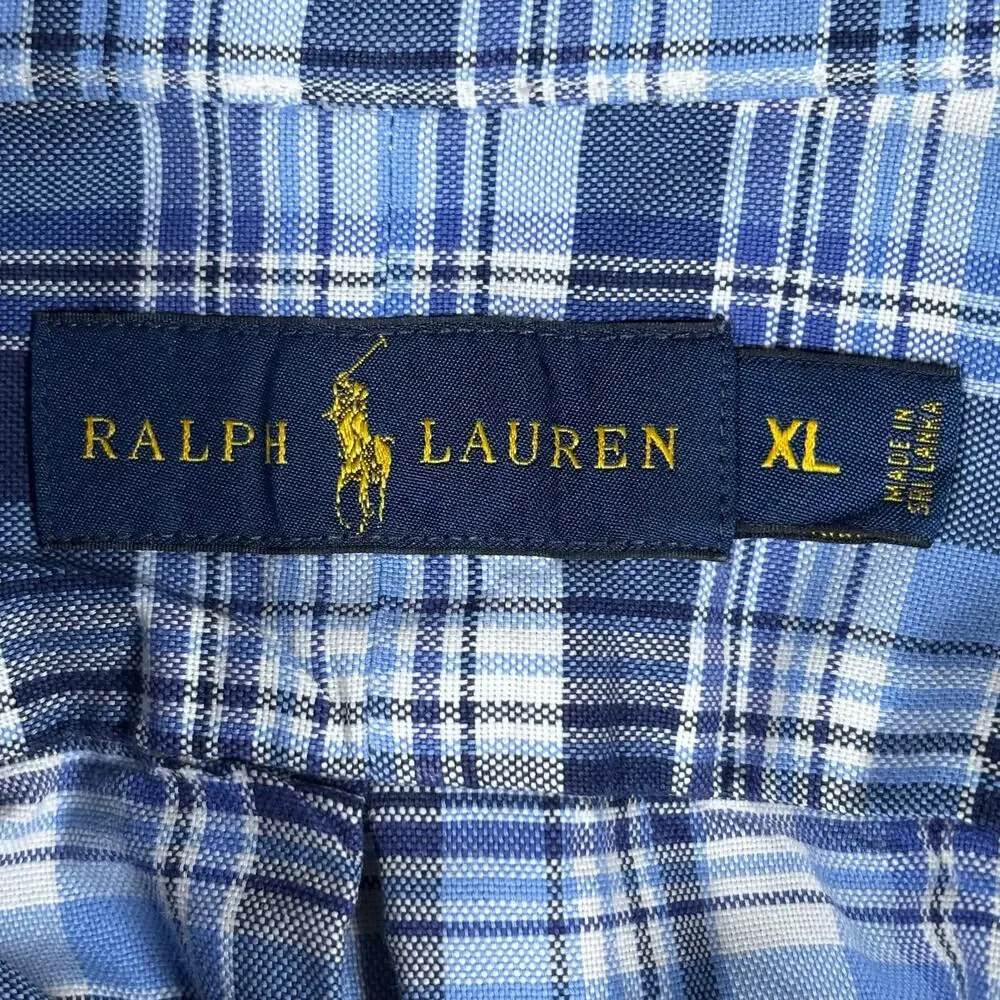 Polo Ralph Lauren Men XL Blue Plaid Multicolor Pony Short Sleeve Button Down